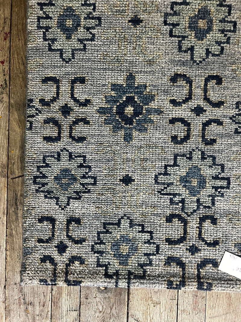 "Suze" Grey and Dark Blue Hand-Knotted Oushak Sample 8x10 | Banana Manor Rug Company