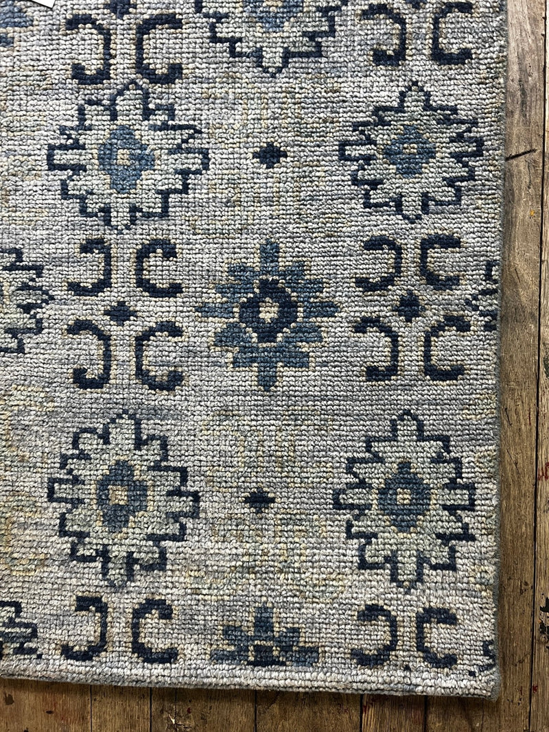 "Suze" Grey and Dark Blue Hand-Knotted Oushak Sample 8x10 | Banana Manor Rug Company