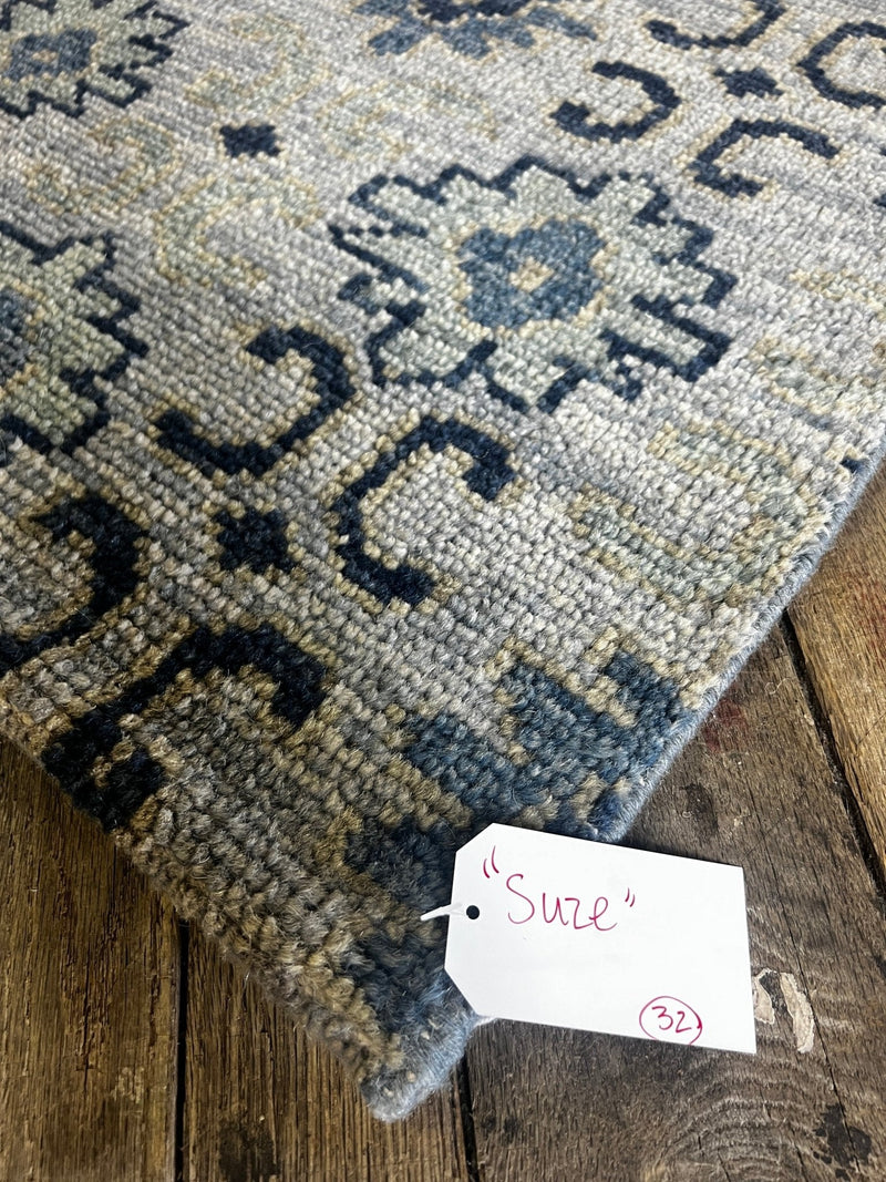 "Suze" Grey and Dark Blue Hand-Knotted Oushak Sample 8x10 | Banana Manor Rug Company