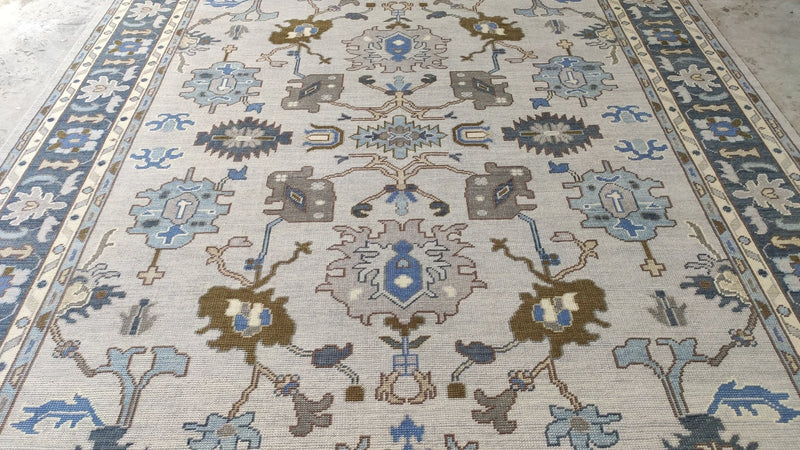 Synnøve Macody Lund 9x12 Light Grey and Blue Hand-Knotted Oushak Rug | Banana Manor Rug Company