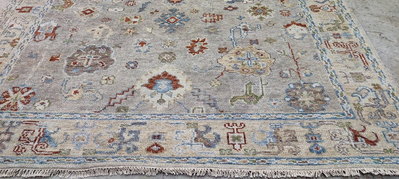 Syrie Maugham Tan and Grey Hand-Knotted Oushak Rug 8.3x10 | Banana Manor Rug Company