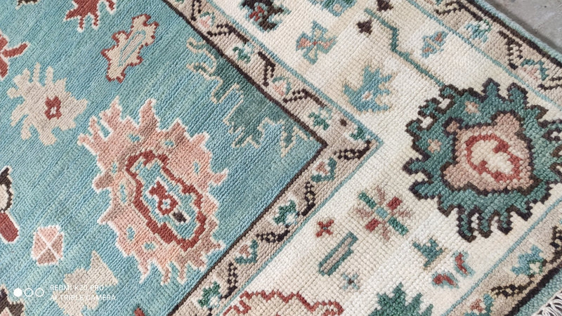 Tabby 8x10 Hand-Knotted Light Blue and Cream Oushak Rug | Banana Manor Rug Company