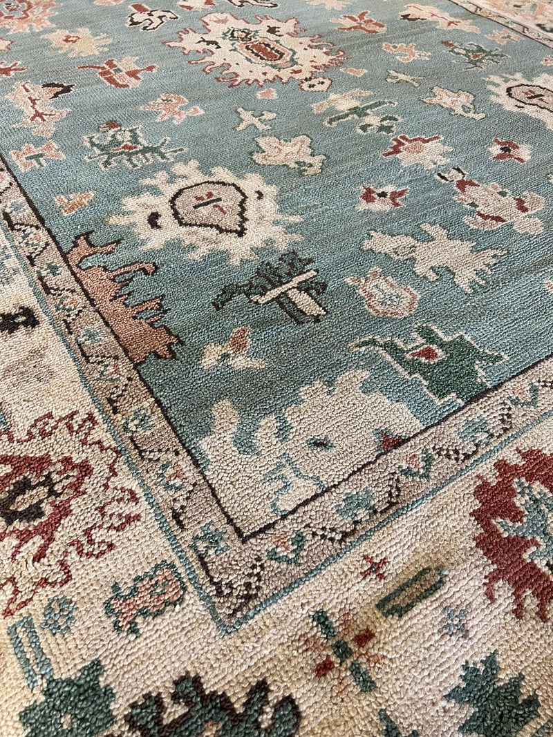 Tabby 8x10 Hand-Knotted Light Blue and Cream Oushak Rug | Banana Manor Rug Company