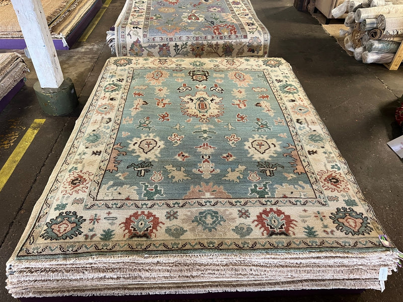 Tabby 8x10 Hand-Knotted Light Blue and Cream Oushak Rug | Banana Manor Rug Company