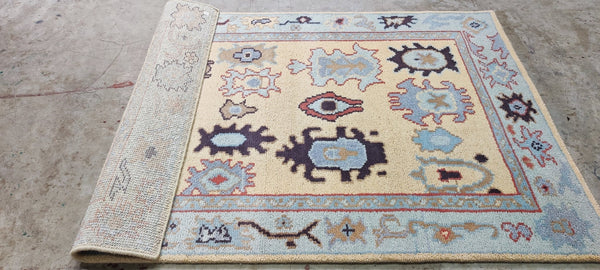 Tammin Sursok Hand-Knotted Oushak Rug Light Rust and Light Blue 4x6 | Banana Manor Rug Company