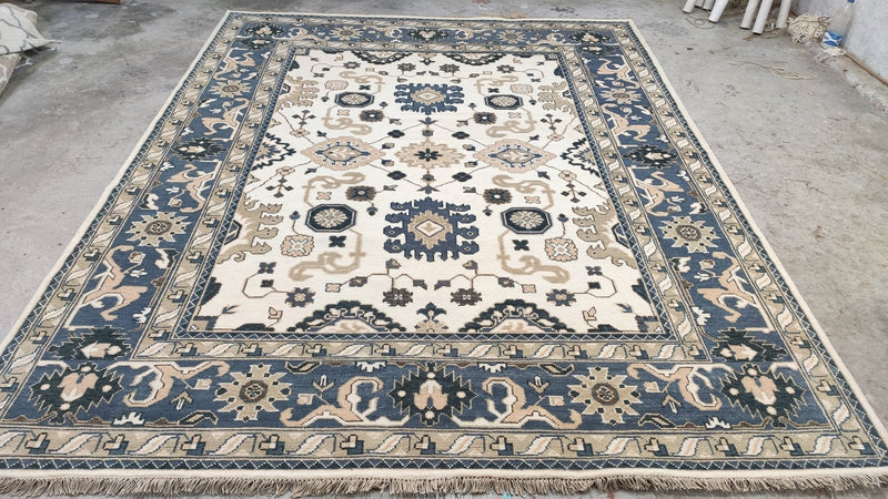 Tandy 8x10.3 Ivory and Grey Hand-Knotted Oushak Rug | Banana Manor Rug Company