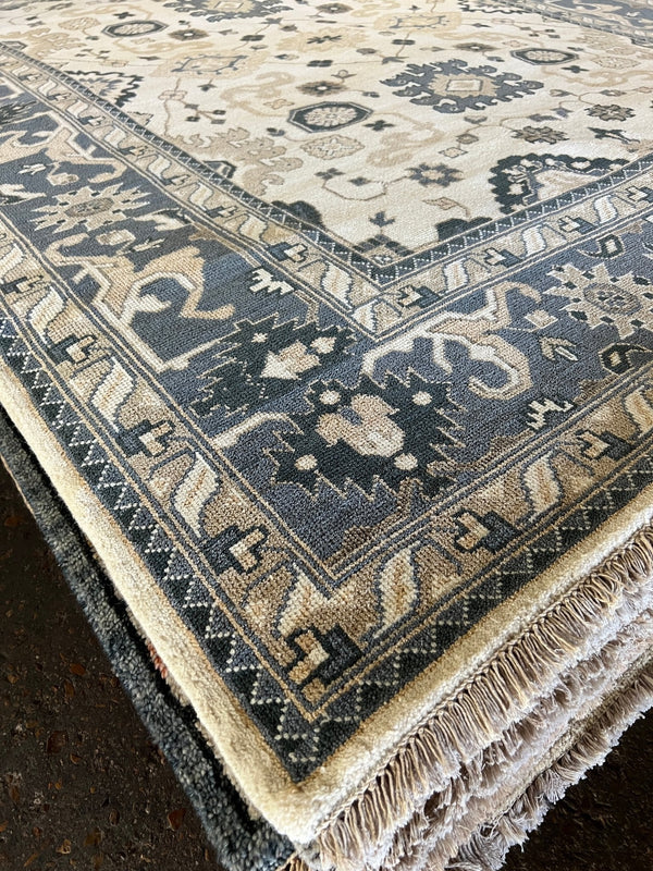 Tandy 8x10.3 Ivory and Grey Hand-Knotted Oushak Rug | Banana Manor Rug Company