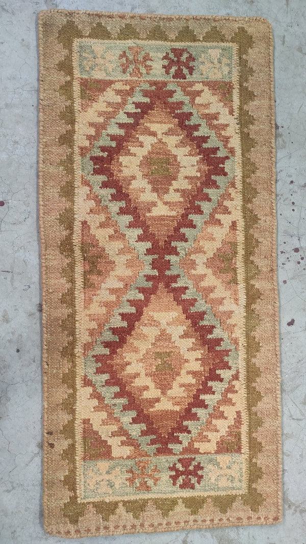 Tandy Thomas 1.6x3 Gold and Rust Handwoven Durrie Rug | Banana Manor Rug Company