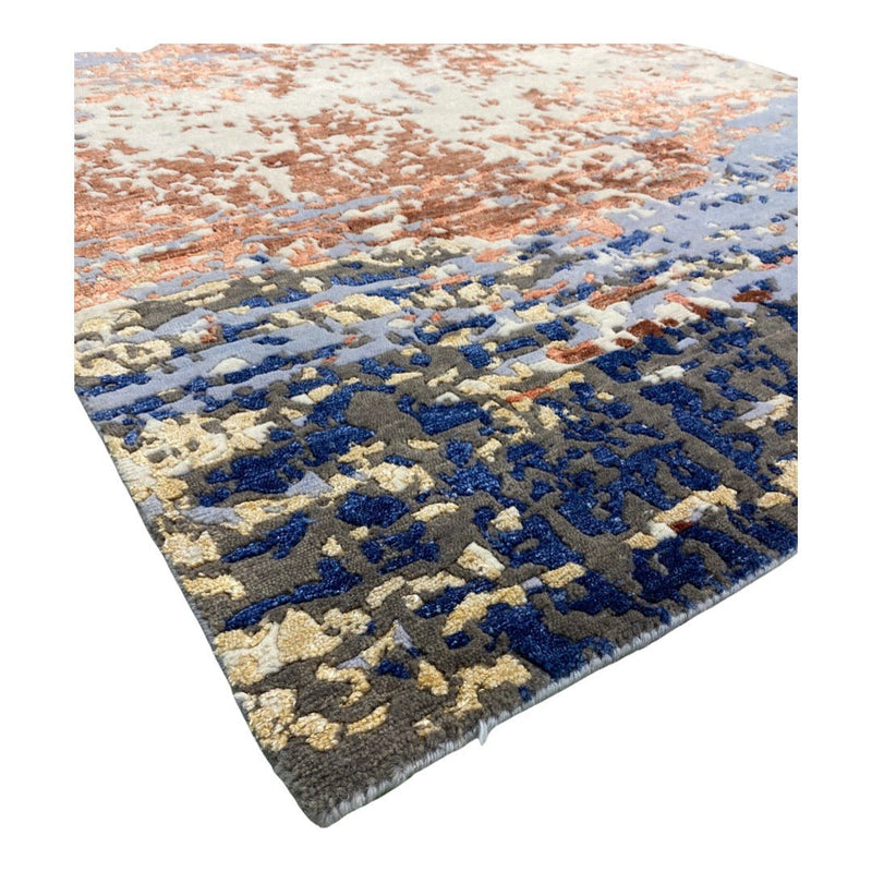 Tanner 1 Indo Tibetan Red Blue Cream Modern Abstract High-Low Rug 4'x6' | Banana Manor Rug Company