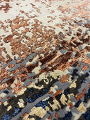 Tanner 1 Indo Tibetan Red Blue Cream Modern Abstract High-Low Rug 4'x6' | Banana Manor Rug Company