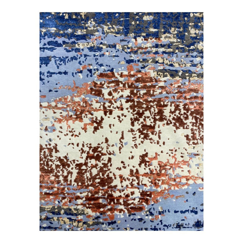 Tanner 1 Indo Tibetan Red Blue Cream Modern Abstract High-Low Rug 4'x6' | Banana Manor Rug Company