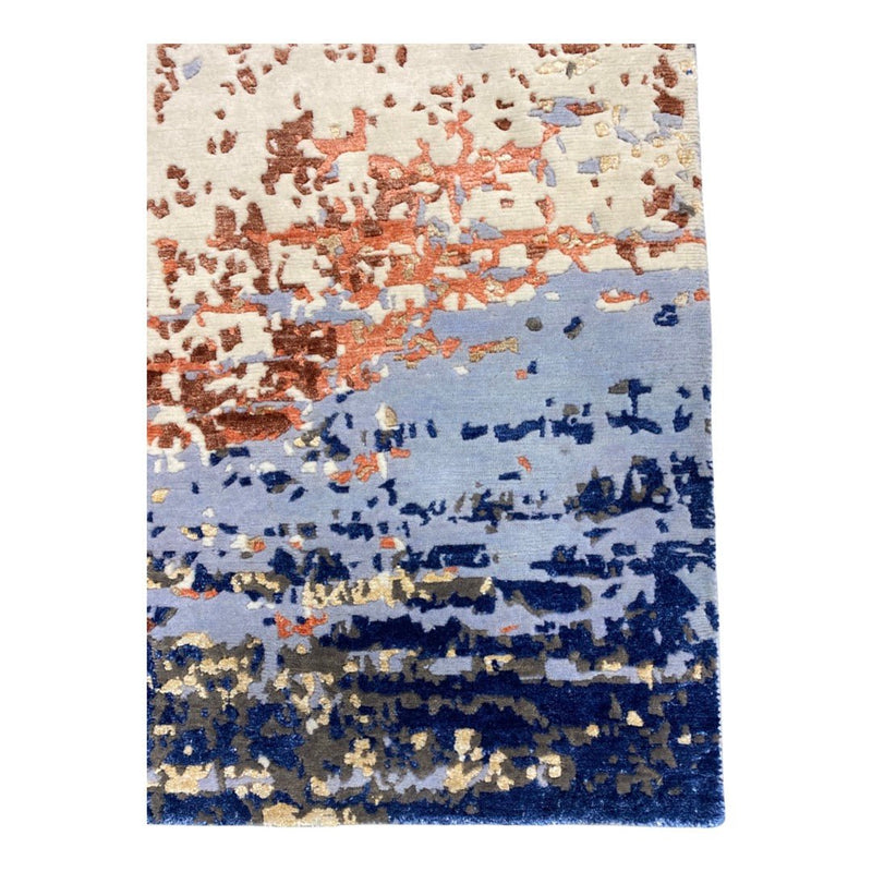 Tanner 1 Indo Tibetan Red Blue Cream Modern Abstract High-Low Rug 4'x6' | Banana Manor Rug Company