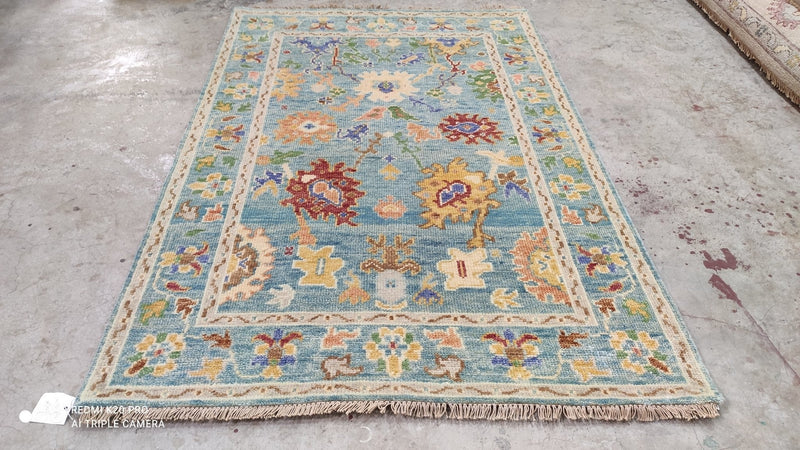 Tara 4x6 Lt. Blue Hand Knotted Oushak | Banana Manor Rug Company