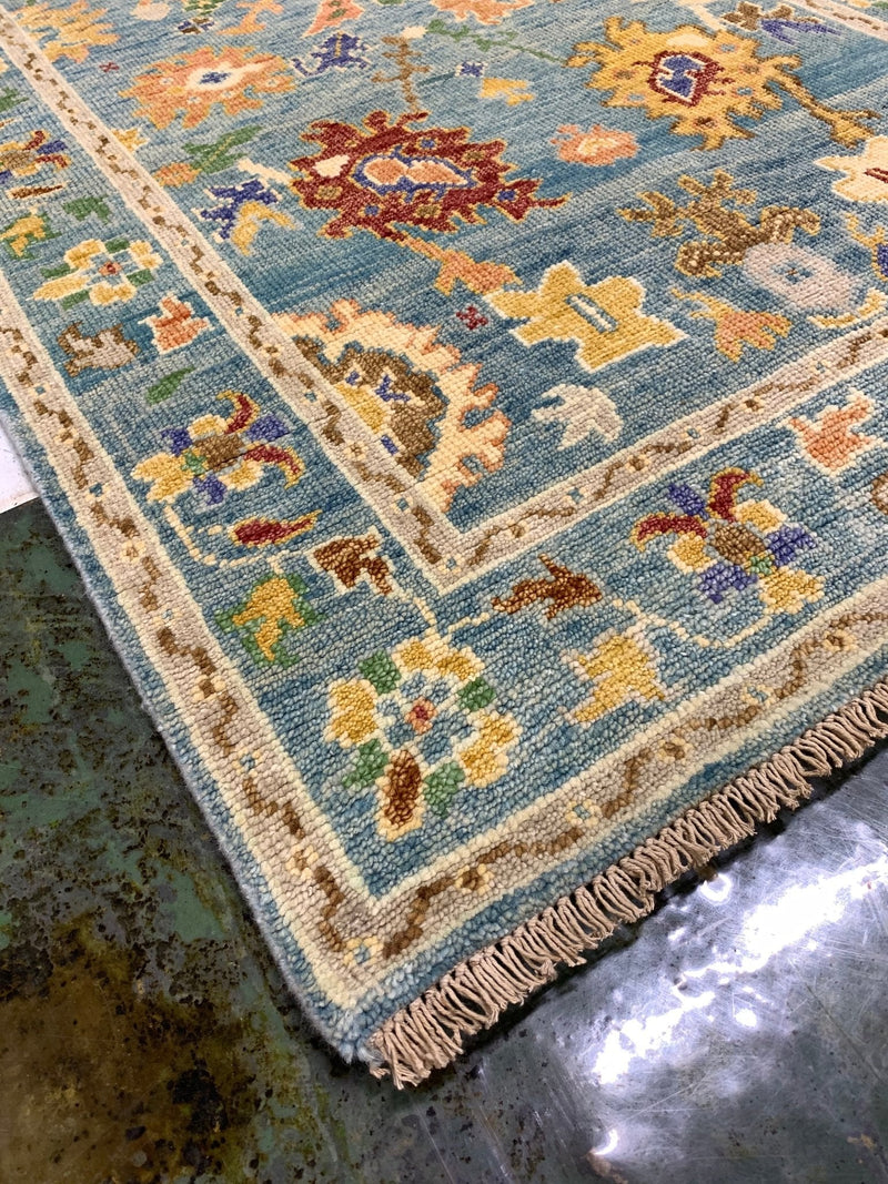 Tara 4x6 Lt. Blue Hand Knotted Oushak | Banana Manor Rug Company