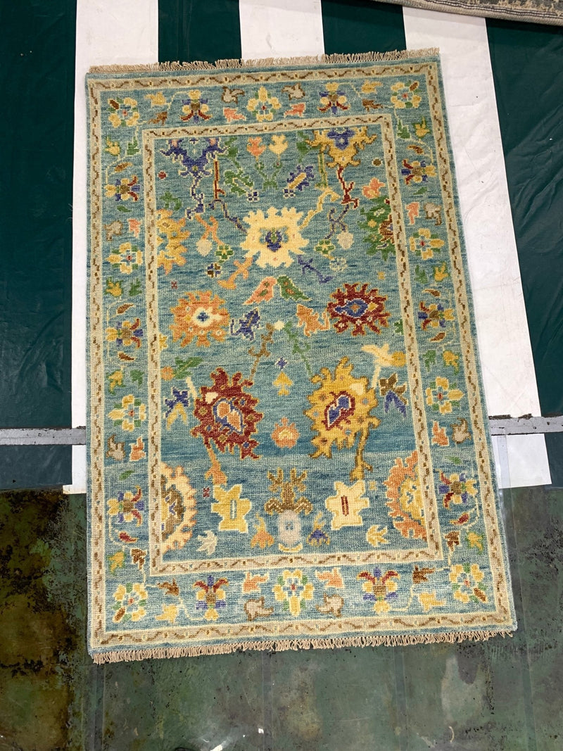 Tara 4x6 Lt. Blue Hand Knotted Oushak | Banana Manor Rug Company