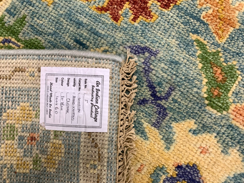 Tara 4x6 Lt. Blue Hand Knotted Oushak | Banana Manor Rug Company