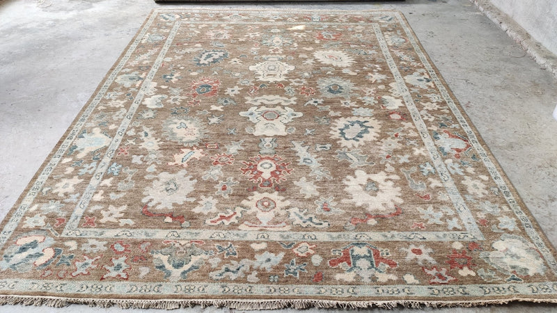 Tatum 7.9x10.3 Light Brown Hand-Knotted Oushak Rug | Banana Manor Rug Company