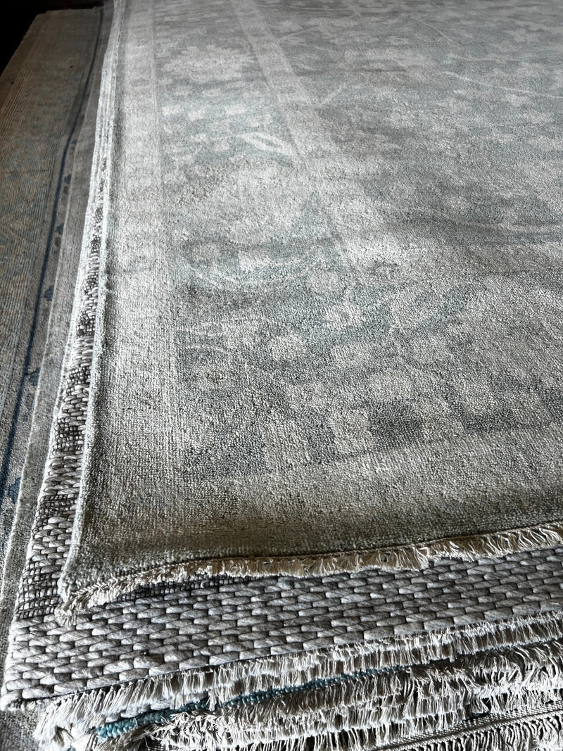 Tatyana Abramova 10x14 Hand-Knotted Oushak Rug Aqua and Silver O'Hara | Banana Manor Rug Factory Outlet