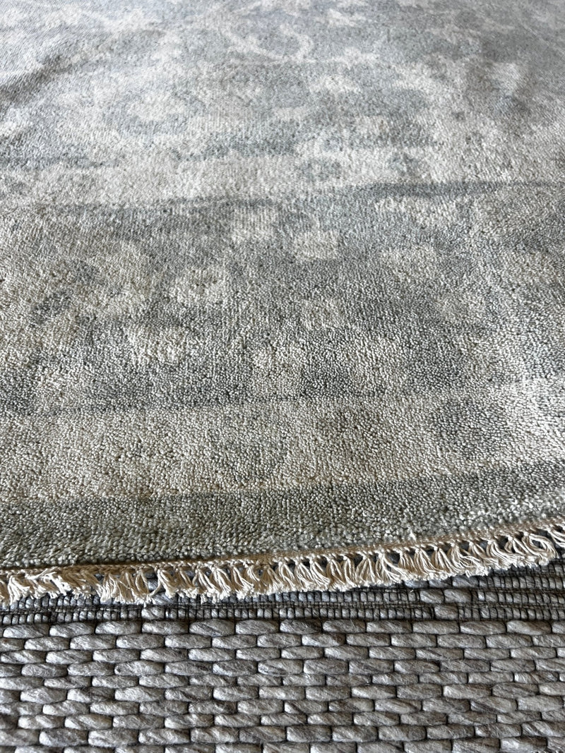 Tatyana Abramova 10x14 Hand-Knotted Oushak Rug Aqua and Silver O'Hara | Banana Manor Rug Factory Outlet