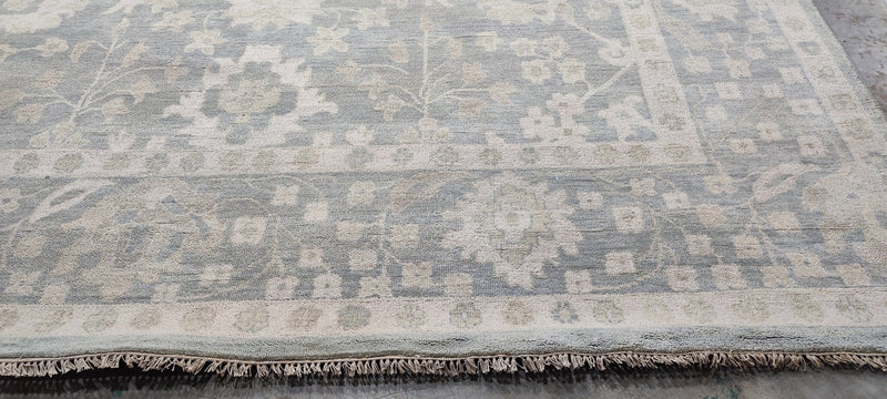 Tatyana Abramova Hand-Knotted Oushak Rug Aqua and Silver O'Hara 10x14 | Banana Manor Rug Company