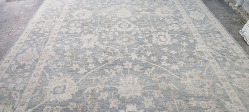 Tatyana Abramova Hand-Knotted Oushak Rug Aqua and Silver O'Hara 10x14 | Banana Manor Rug Company