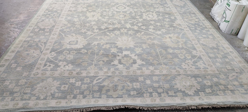 Tatyana Abramova Hand-Knotted Oushak Rug Aqua and Silver O'Hara 10x14 | Banana Manor Rug Company