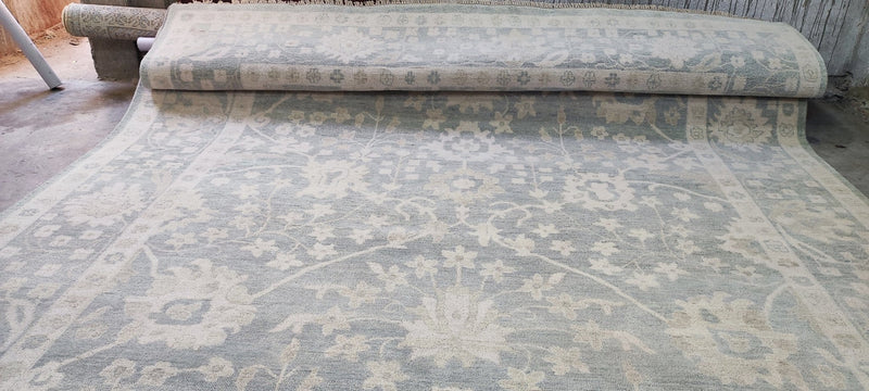 Tatyana Abramova Hand-Knotted Oushak Rug Aqua and Silver O'Hara 10x14 | Banana Manor Rug Company