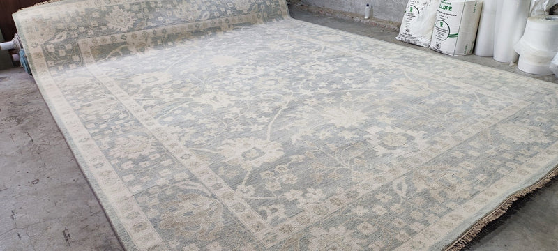 Tatyana Abramova Hand-Knotted Oushak Rug Aqua and Silver O'Hara 10x14 | Banana Manor Rug Company