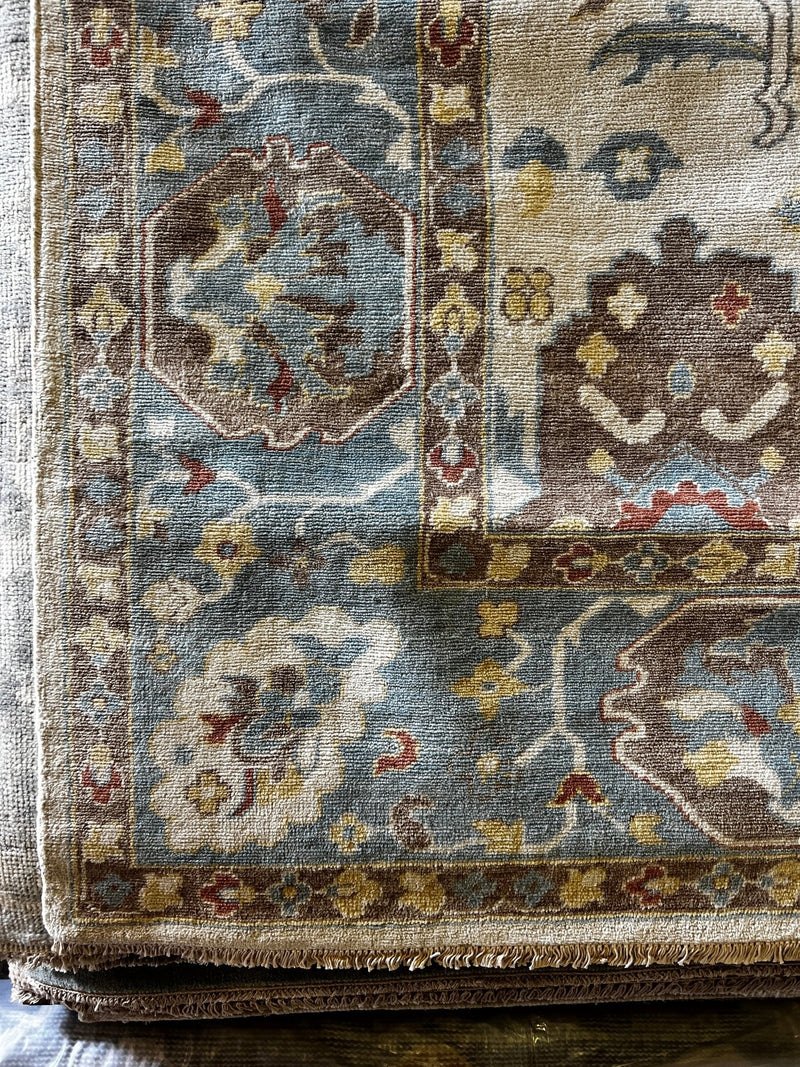 Teddy Duncan 8.9x11.9 Ivory and Light Blue Hand-Knotted Oushak Rug | Banana Manor Rug Company