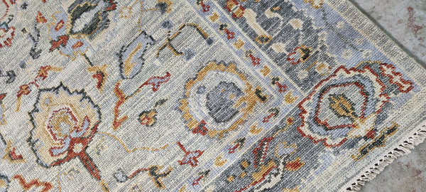 Teresa Reissig Tan and Grey Hand-Knotted Oushak Rug 6.3x9 | Banana Manor Rug Company