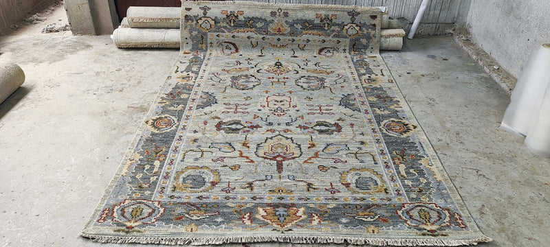 Teresa Reissig Tan and Grey Hand-Knotted Oushak Rug 6.3x9 | Banana Manor Rug Company