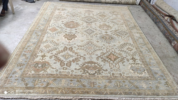 Terri 8.3x10.3 Light Green and Gray Hand-Knotted Oushak Rug | Banana Manor Rug Company