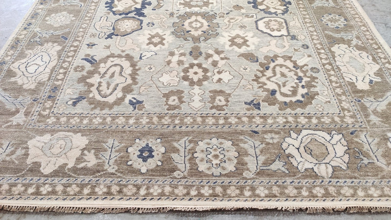 Tessa 9x12 Hand-Knotted Light Grey and Brown Oushak Rug | Banana Manor Rug Company