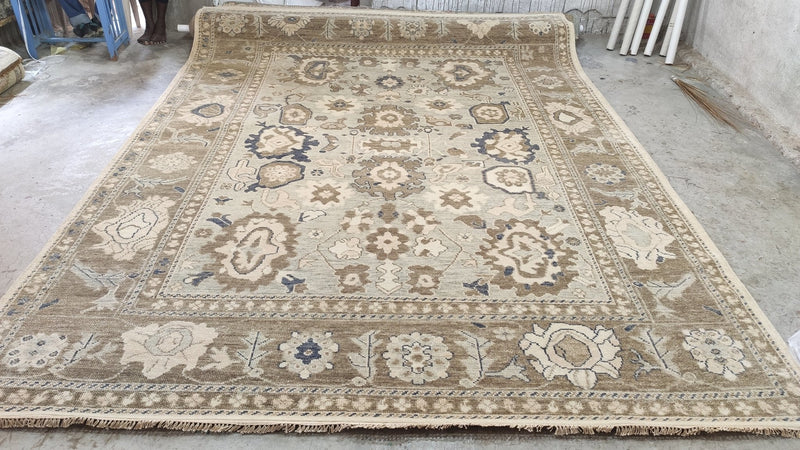 Tessa 9x12 Hand-Knotted Light Grey and Brown Oushak Rug | Banana Manor Rug Company