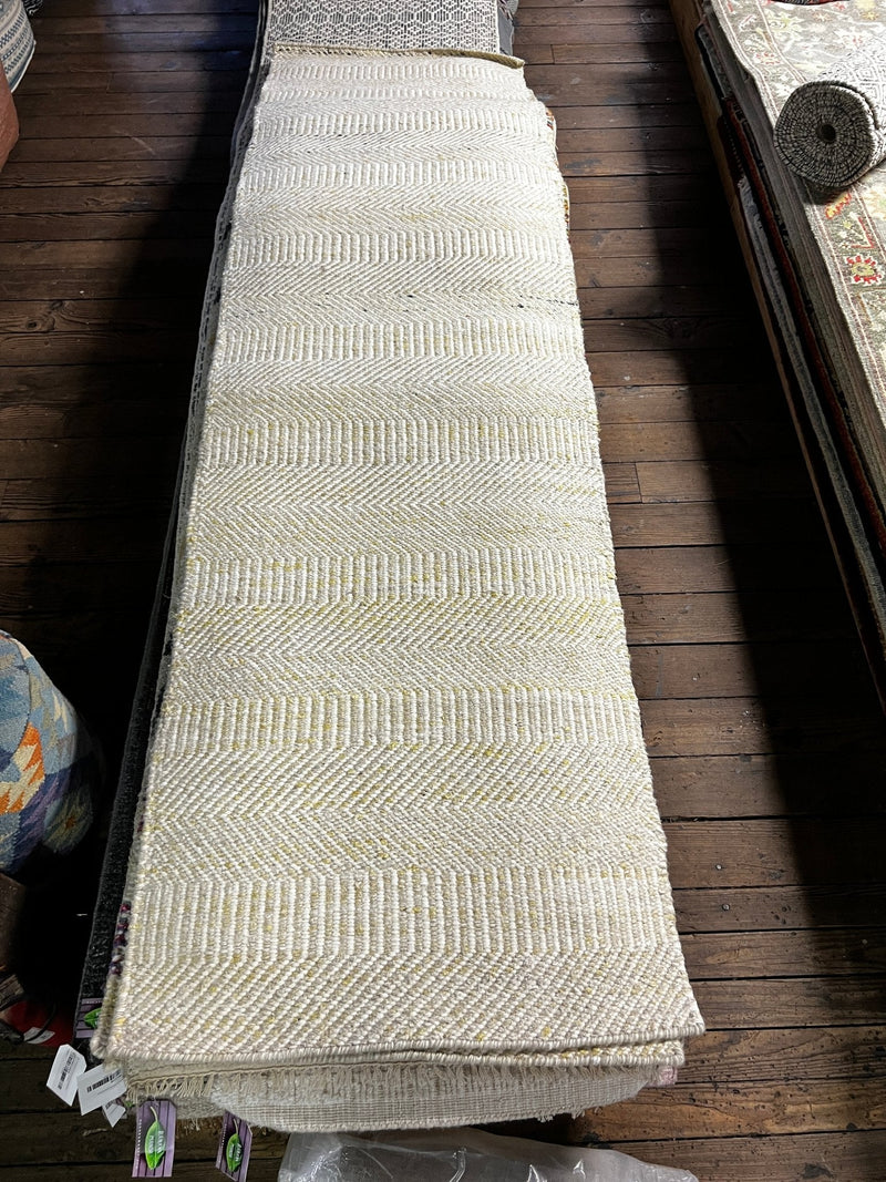 The Bone 2.6x9.6 Ivory Handwoven Durrie Runner | Banana Manor Rug Company