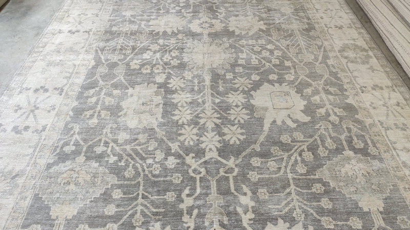 Tila Tequila 9x13.6 Grey and Beige Hand-Knotted Oushak Rug | Banana Manor Rug Company