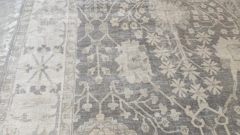 Tila Tequila 9x13.6 Grey and Beige Hand-Knotted Oushak Rug | Banana Manor Rug Company