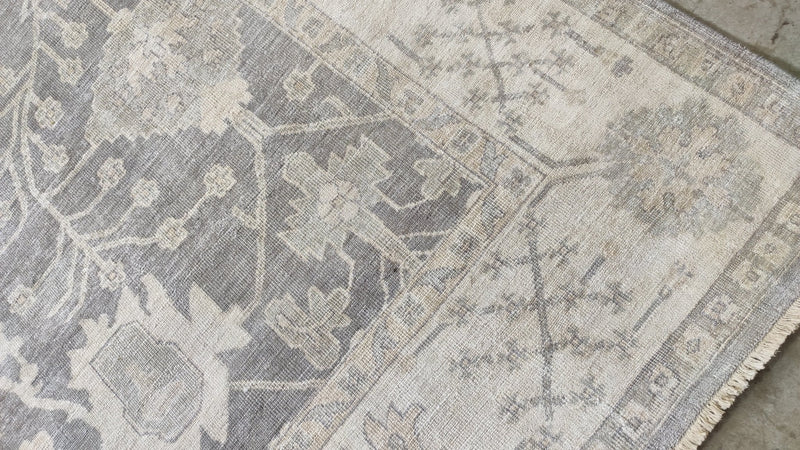 Tila Tequila 9x13.6 Grey and Beige Hand-Knotted Oushak Rug | Banana Manor Rug Company