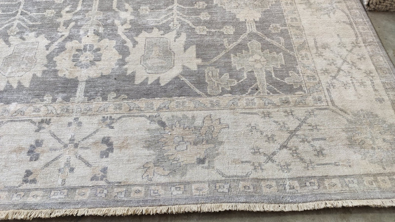 Tila Tequila 9x13.6 Grey and Beige Hand-Knotted Oushak Rug | Banana Manor Rug Company