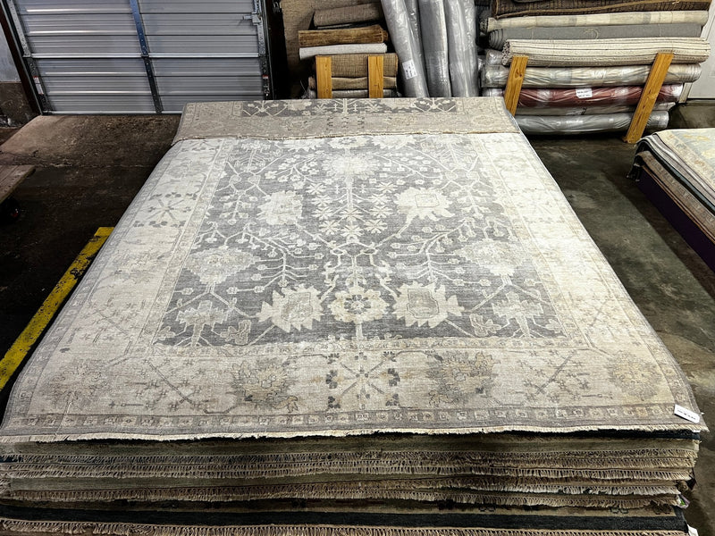 Tila Tequila 9x13.6 Grey and Beige Hand-Knotted Oushak Rug | Banana Manor Rug Company