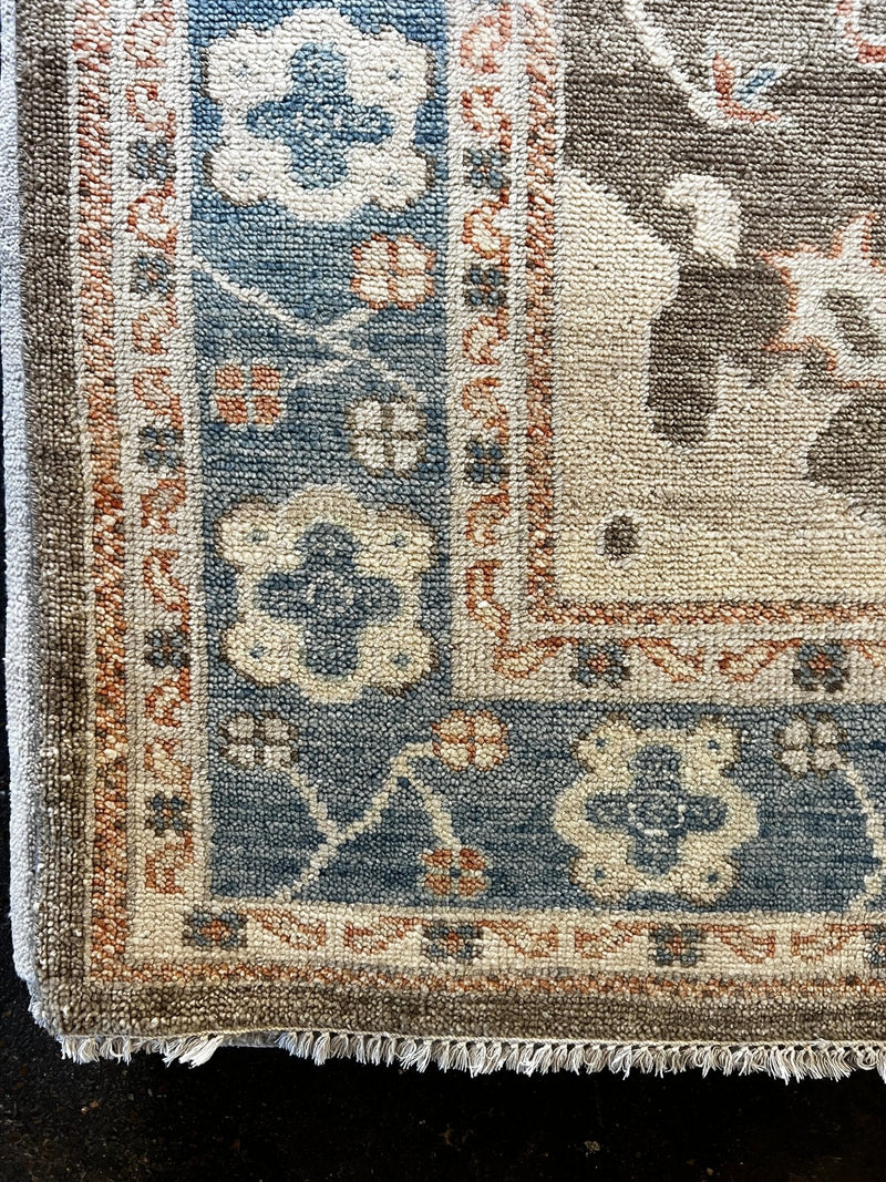 Tilly 9x12 Hand-Knotted Blue and Brown Oushak Rug | Banana Manor Rug Company