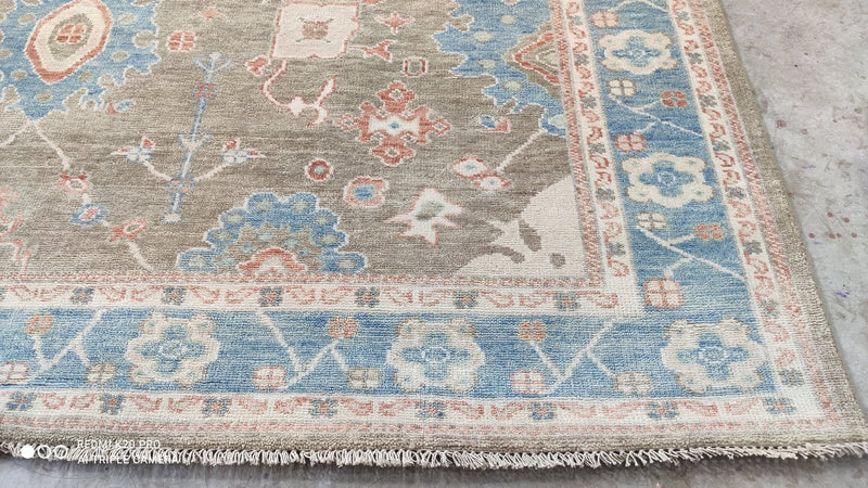 Tilly 9x12 Hand-Knotted Blue and Brown Oushak Rug | Banana Manor Rug Company