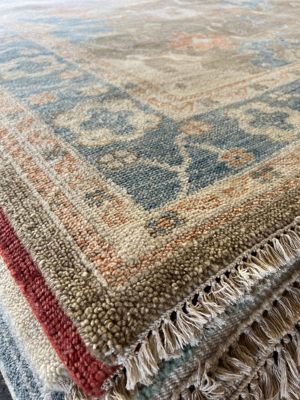 Tilly 9x12 Hand-Knotted Blue and Brown Oushak Rug | Banana Manor Rug Company