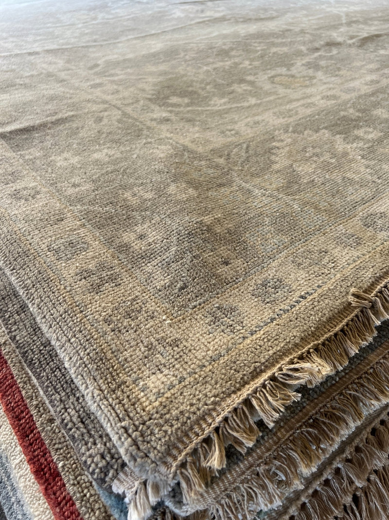 Tipper Beige and Grey Hand-Knotted Oushak Rug | Banana Manor Rug Company