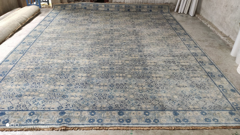 Tootie 10.10x13.9 Hand-Knotted Blue and Light Blue Oushak Rug | Banana Manor Rug Company