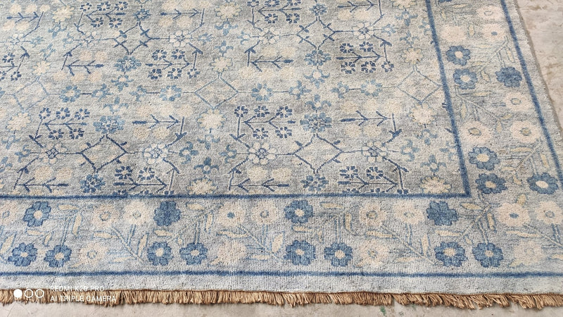 Tootie 10.10x13.9 Hand-Knotted Blue and Light Blue Oushak Rug | Banana Manor Rug Company