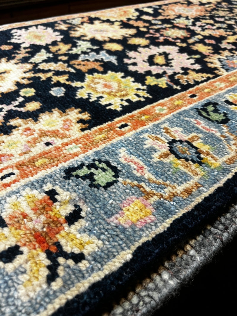 Tranquilio 2.6x 10 Light Blue and Dark Blue Hand-Knotted Oushak Runner | Banana Manor Rug Factory Outlet