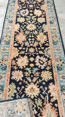 Tranquilio 2.6x 10 Light Blue and Dark Blue Hand-Knotted Oushak Runner | Banana Manor Rug Company