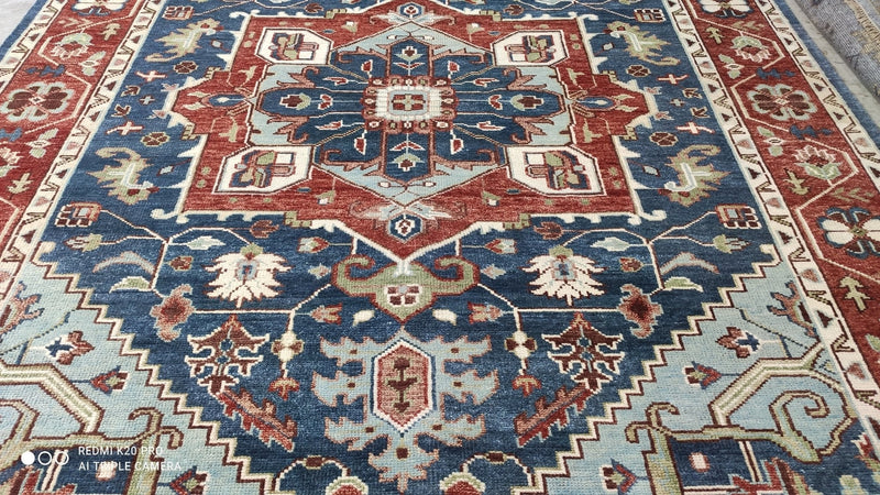 Treasure 10x14 Blue and Red Hand-Knotted Oushak Rug | Banana Manor Rug Company