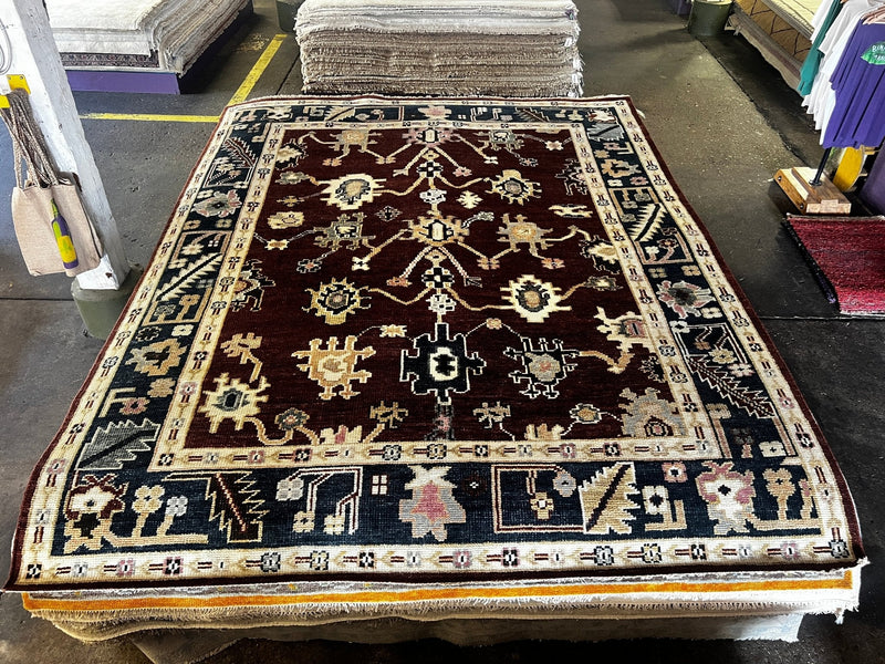 Twinkle Khanna Red and Blue Hand-Knotted Oushak Rug 8x10 | Banana Manor Rug Factory Outlet